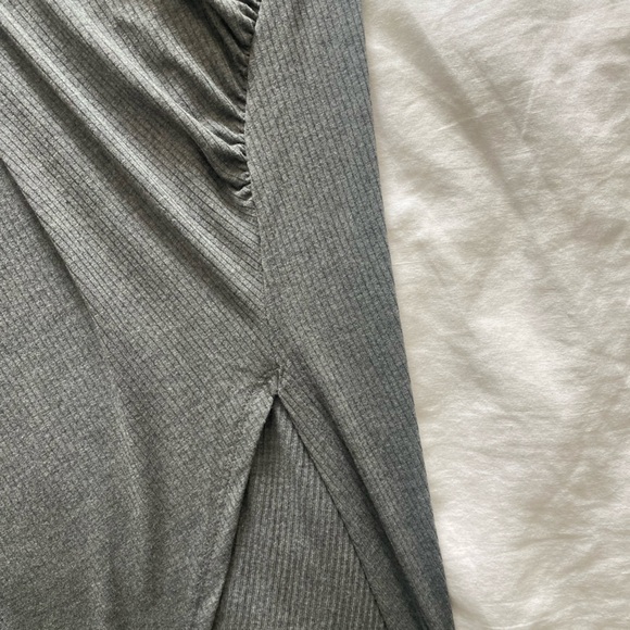 Super cute grey midi dress with ruching on side and slit up one leg. - Picture 3 of 5